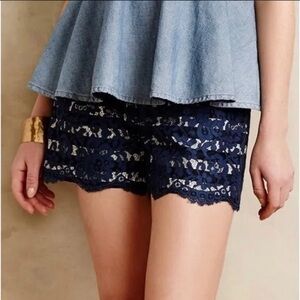 Anthropologie Cartonnier Black Blue Striped Lace Shorts!